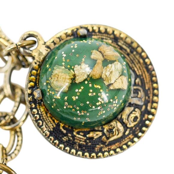 Bold Vintage Charm Bracelet Large Confetti-Style Lucite Resin Green Cabochons - Picture 4 of 9